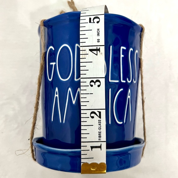 ❌SOLD❌ Rae Dunn | NWT GOD BLESS AMERICA Plant Pot & Tray, Royal Blue & White - Picture 10 of 11
